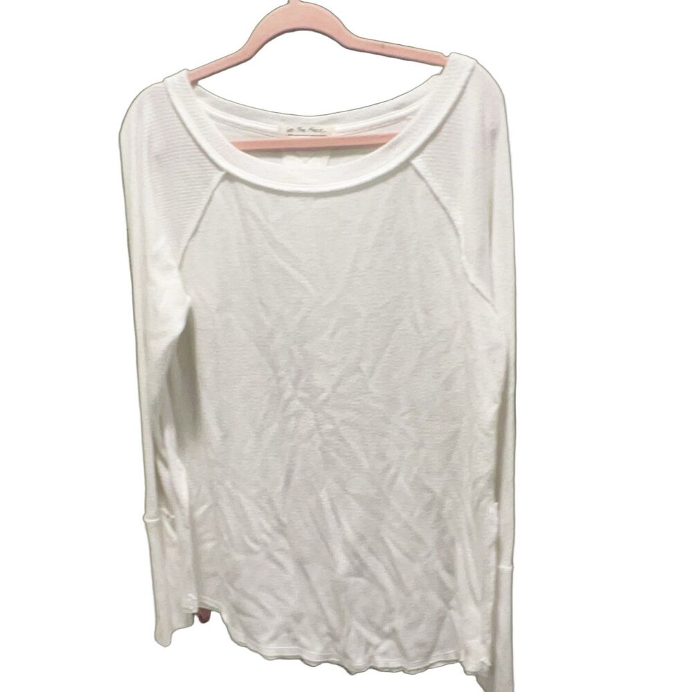We The Free Women's L White Cotton Blend Knit Relaxed Fit Long Sleeve T-Shirt